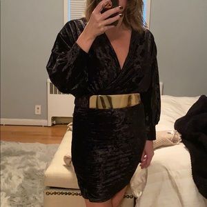 Zara basic velvet dress with a gold belt